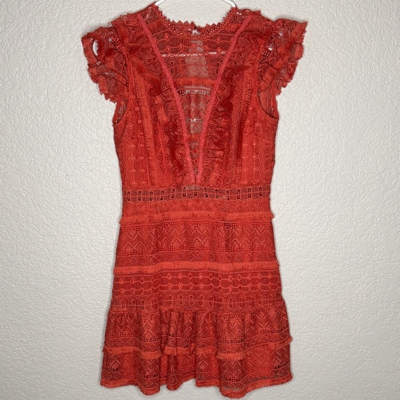 SAYLOR Carlotta Open Back Lace Mini Dress Medium Coquette - Picture 2 of 8
